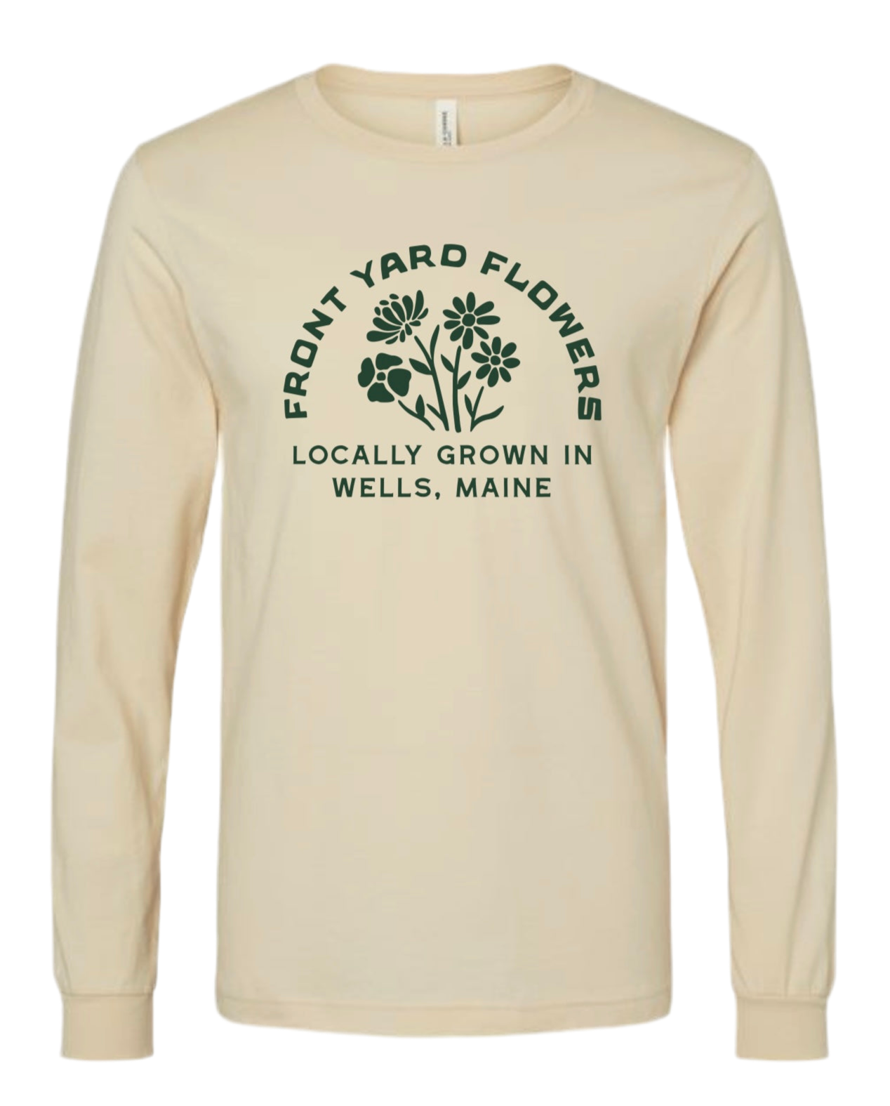 Long Sleeve Tee Cream w/Forest Green Logo – Front Yard Flowers